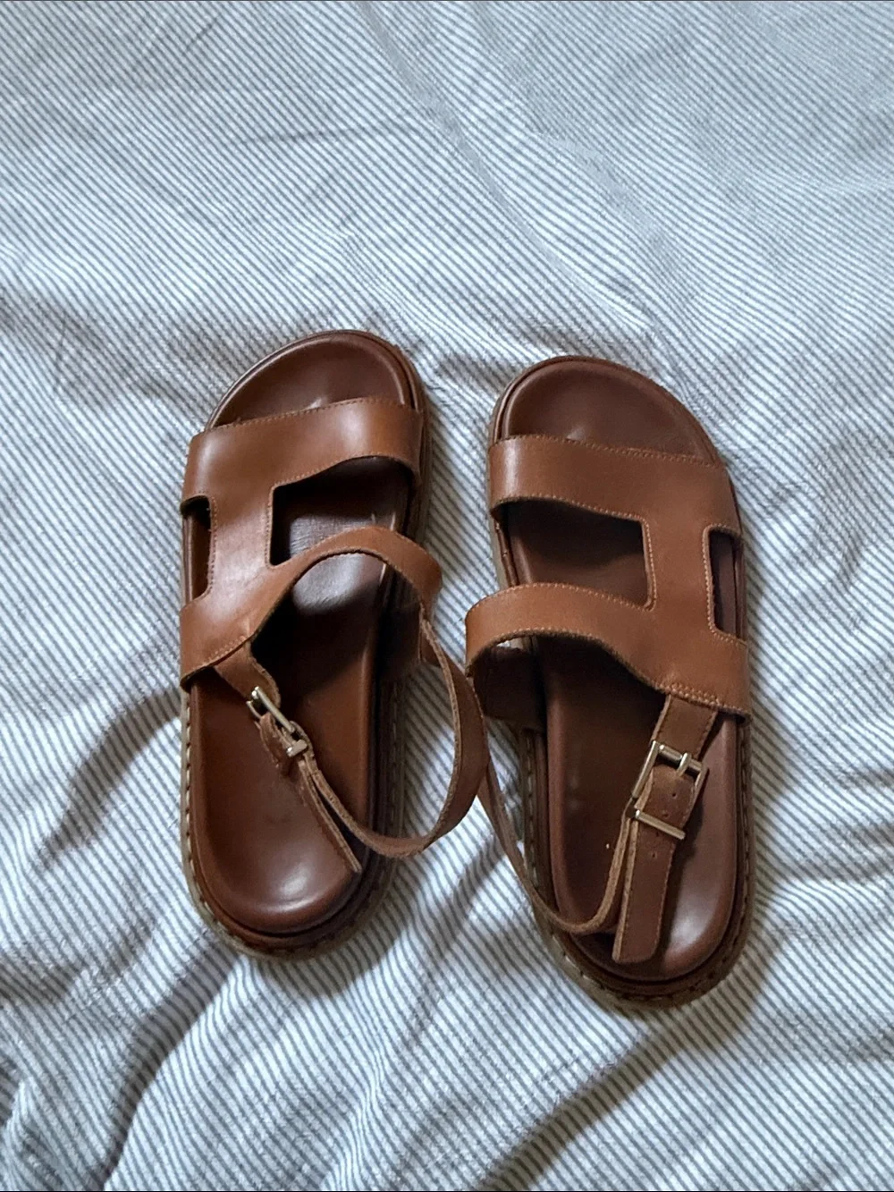 ALOHAS Brown Leather Slide Sandals with Buckle Strap